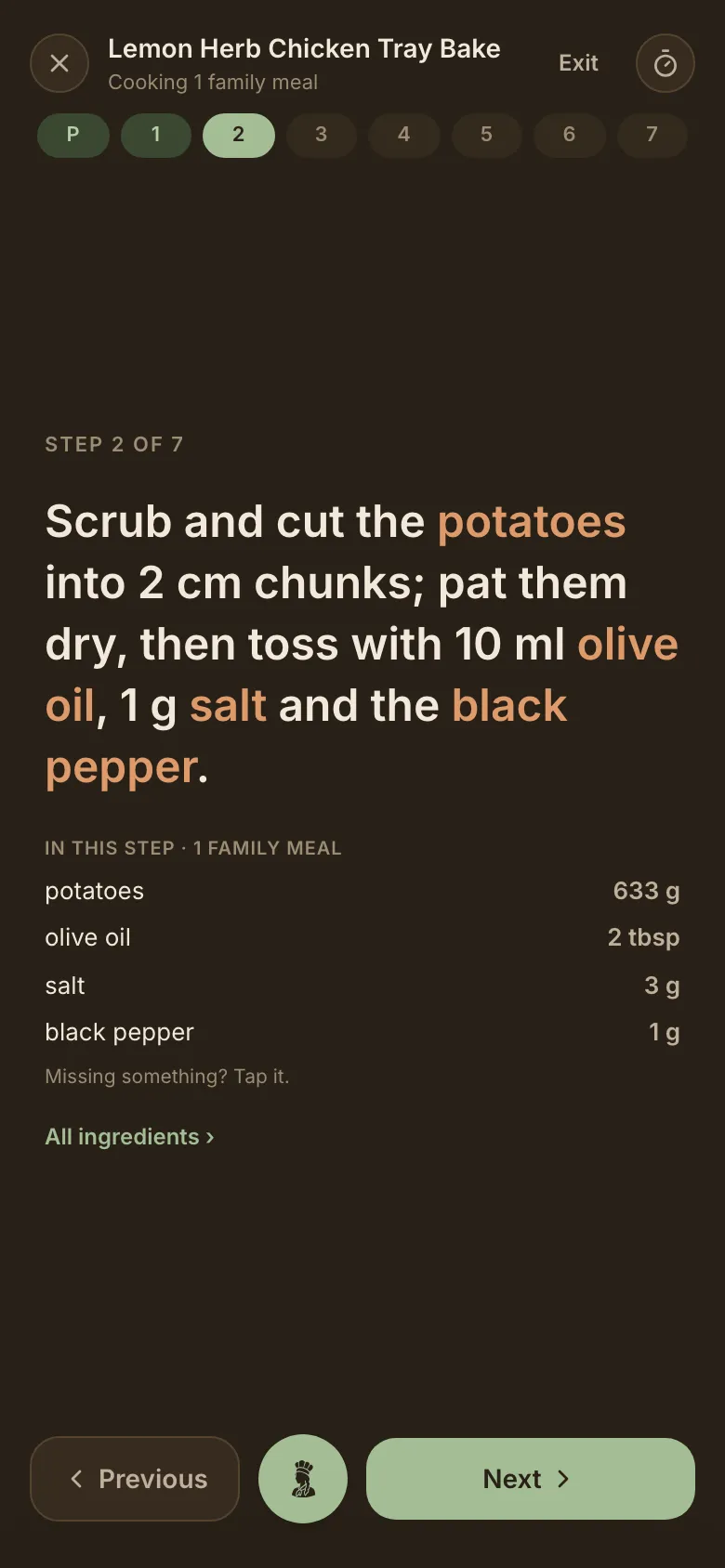 Cook mode, step by step